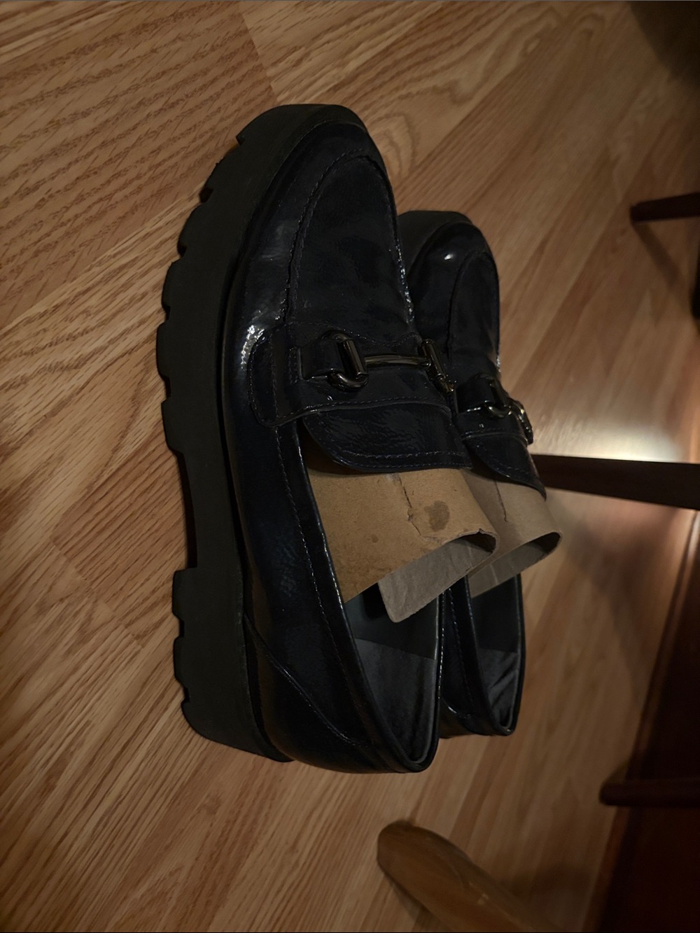Franco Sarto Midnight Blue Leather Bit Loafers with Lug Sole